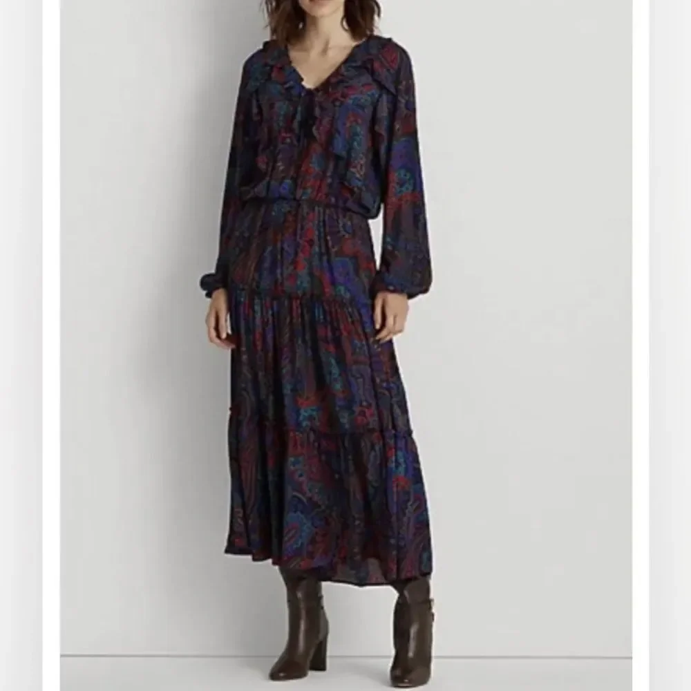 Lauren Ralph Lauren- Women’s Paisley Ruffle Dress - Size 2 - Picture 1 of 13